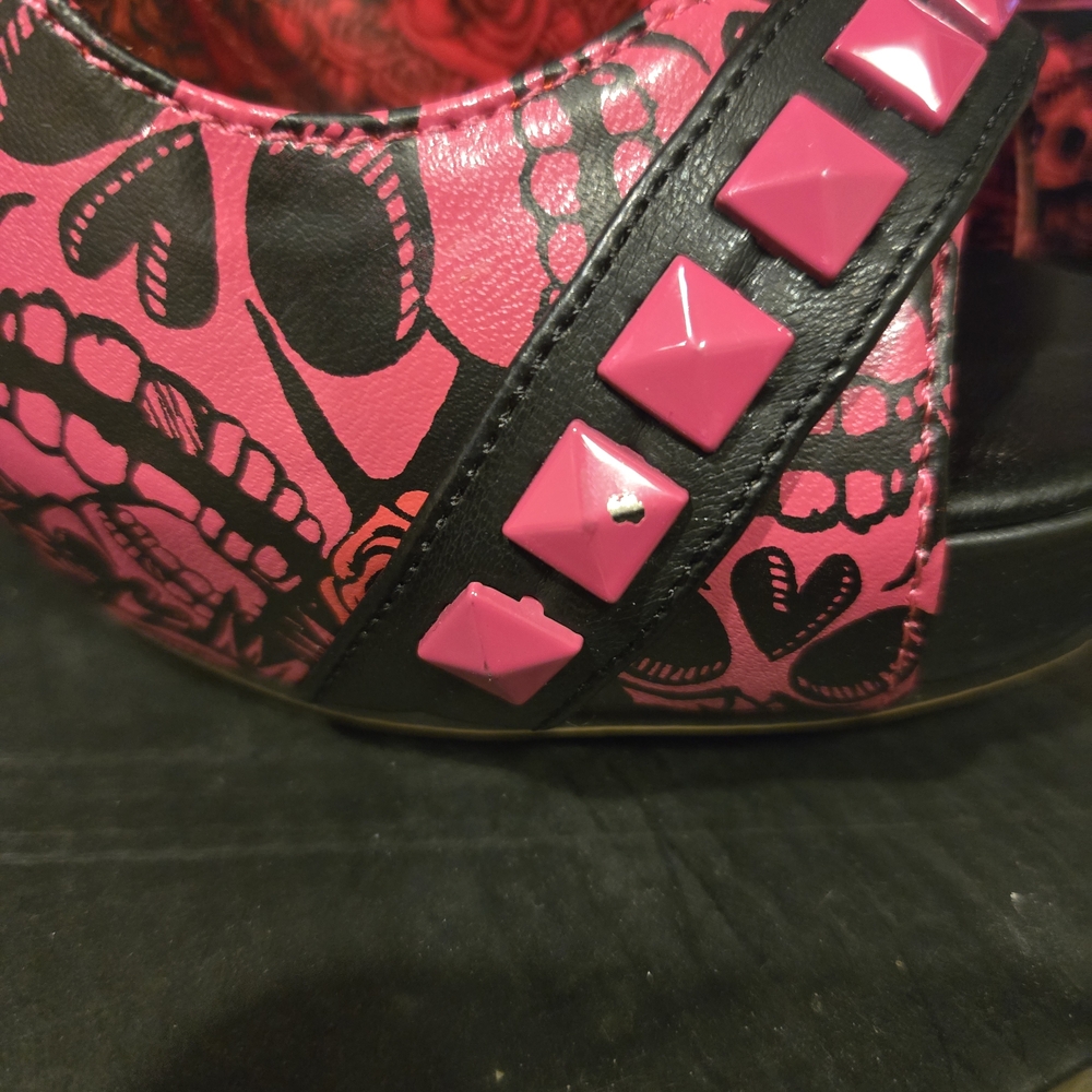Iron Fist Women's Pink and Black Peep Toe Heels - Picture 4 of 7